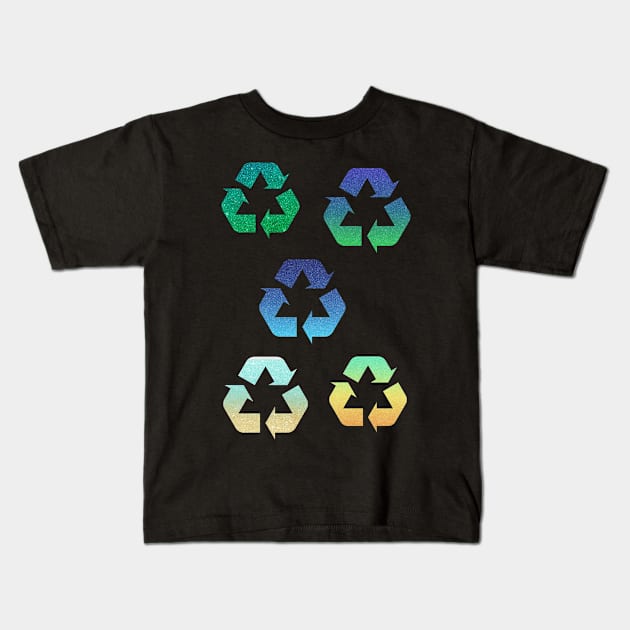 Ombre Faux Glitter Recycle Symbol Pack Kids T-Shirt by Felicity-K